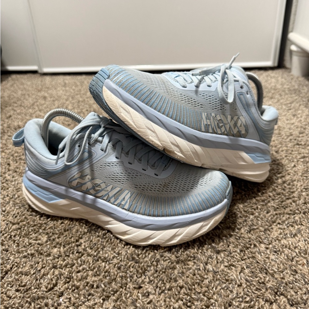 Hoka Women's Bondi 7 Running Shoe in Pale Blue - Picture 2 of 8